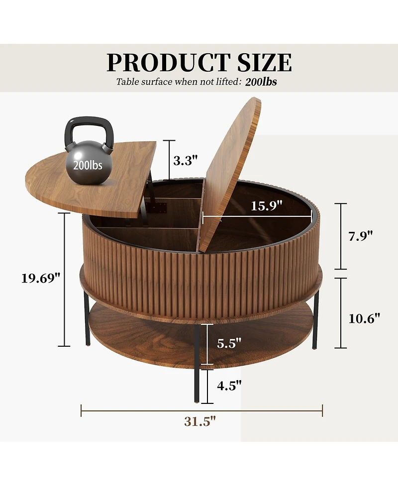 Rainsken 31.5" Farmhouse Lift Top Coffee Table