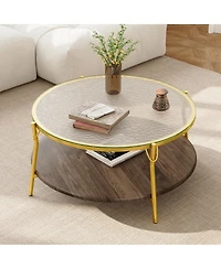 Rainsken Modern Round Walnut 2-Tiered Coffee Table