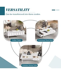 Rainsken Lift-Top Coffee Table, Multi-Functional Center Table with 2 Drawers, Foldable Top and Hidden Storage Compartment for Living Room