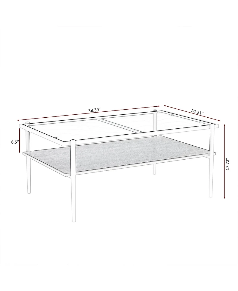 Rainsken Rectangle 2 Tier Coffee Table, Center Table with Gray Tempered Glass Top and Wood Storage Shelf for Living Room, Small Space