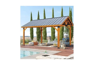 Aecojoy 14' x 12' Hard-Top Gazebo, Wooden Gazebo on Clearance, Outdoor Pergola