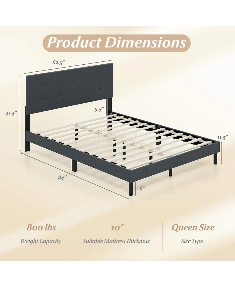 Sugift Upholstered Platform Bed Frame with Linen Fabric