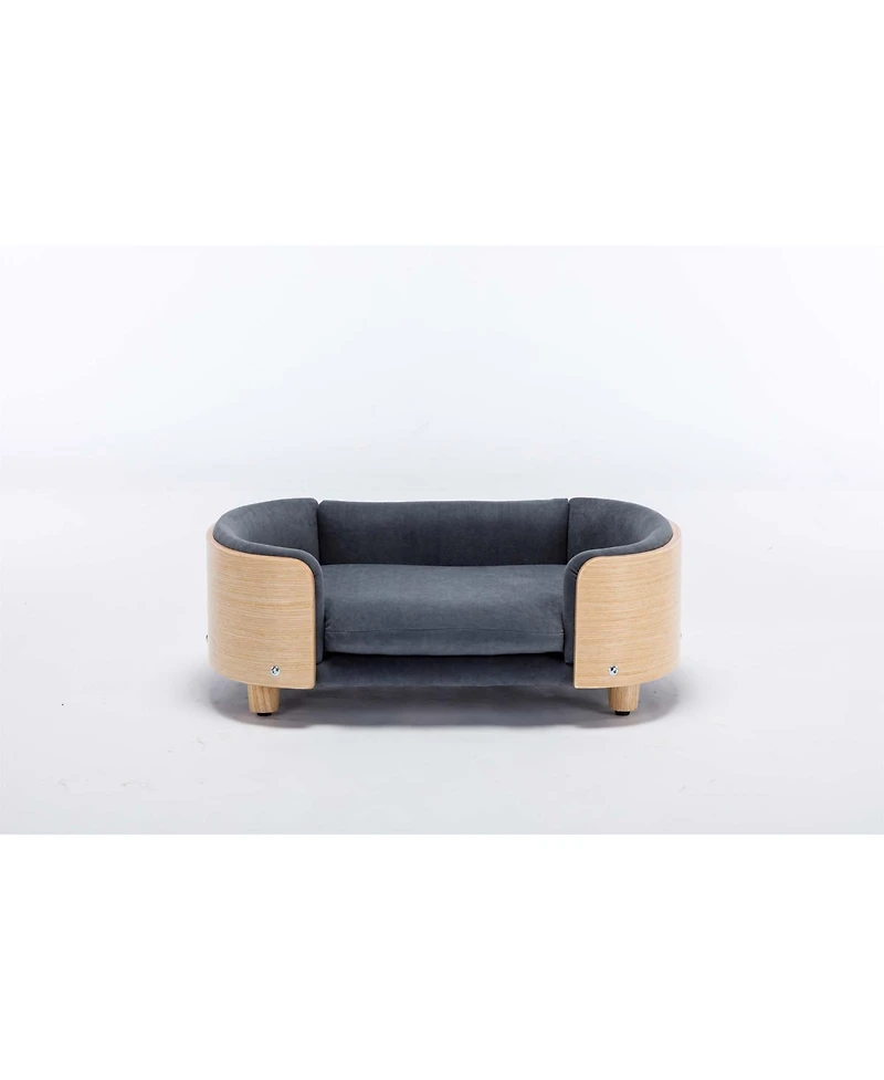 Aostirmotor Mid-Size Scandinavian Elevated Dog Bed with Solid Wood Legs and Velvet Cushion