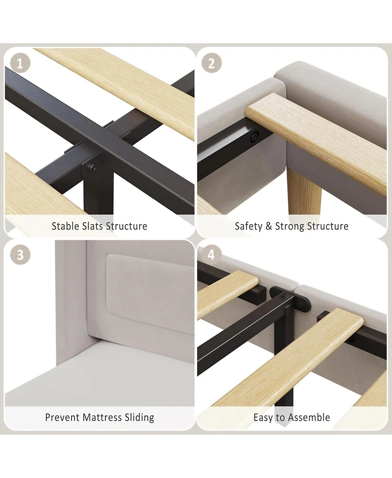 gaomon Princess Twin Velvet Upholstered Bed Frame, Wingback, Led Bookcase Headboard, 2 Pack, No Box Spring Required