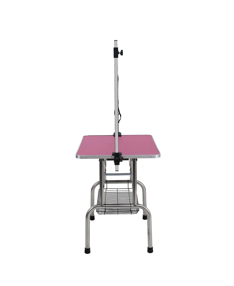 Aostirmotor 42 Folding Pet Grooming Table with Stainless Steel Frame and Adjustable Arm
