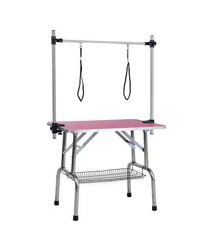 Aostirmotor 42 Folding Pet Grooming Table with Stainless Steel Frame and Adjustable Arm