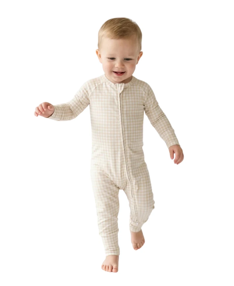 Motette Baby Boys Sandstone Gingham Bamboo Sleeper