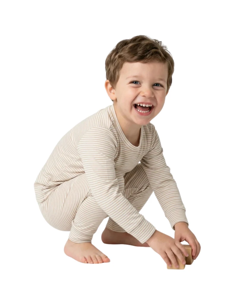 Motette Toddler Boys Oatmeal Stripe Bamboo Pajama Set