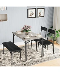 gaomon 5 Piece Dining Table Set for 4, Metal Frame Table with Bench & Upholstered Chairs, Modern Set for Apartments