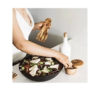 Gharyan Stoneware, Olive Wood Salad Servers Flat Forks Set
