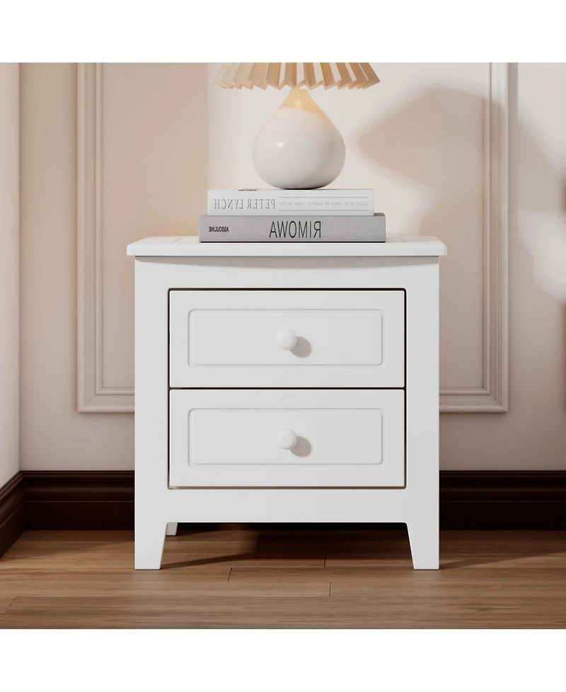 Rainsken 2-Drawer Nightstand, Mid Century Retro Bedside Table for Bedroom and Living Room,