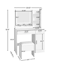Rainsken Makeup Vanity Table with Led Light Mirror, Charging Station, 2 Drawers and Storage Cabinet