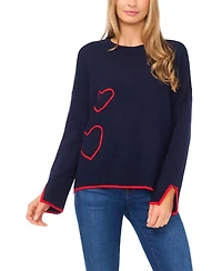 CeCe Women's Crewneck Heart Embroidered Sweater