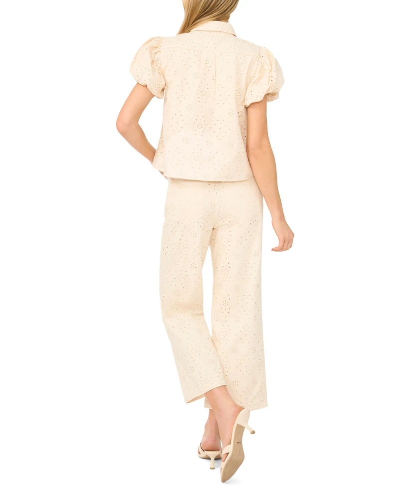 CeCe Women's Mid-Rise Eyelet Cotton Cropped Jeans