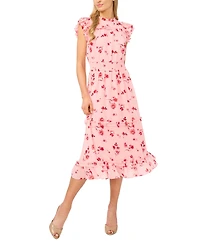 CeCe Women's Flutter-Sleeve Smocked-Waist Midi Dress