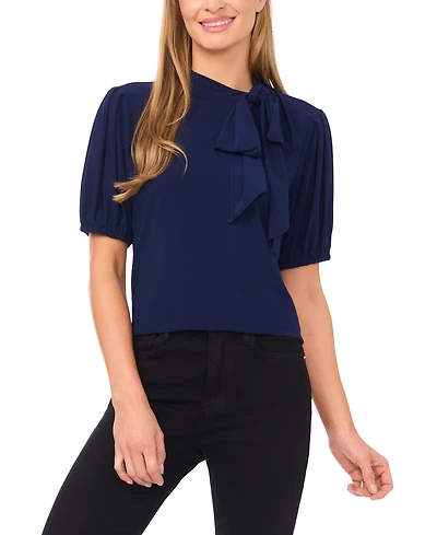CeCe Women's Short-Sleeve Tie Neck Bow Detail Top