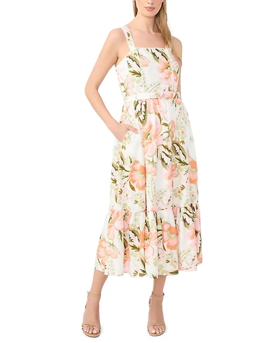 CeCe Women's Floral Square Neck Midi Dress