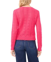 CeCe Women's V-Neck Pointelle Cotton Cardigan Sweater