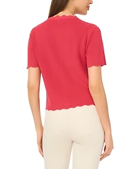 CeCe Women's Crewneck Scallop-Edge Cardigan Sweater