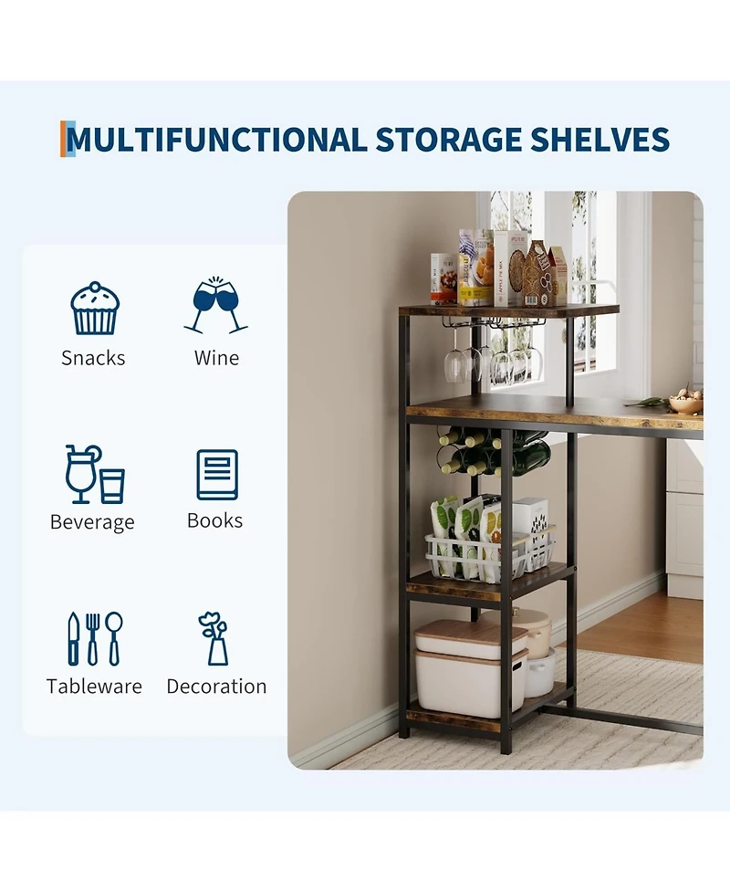 gaomon 3-Piece Expandable Dining Table Set for 2, Compact Bar Height Table w/Storage & Wine Rack, Ideal for Small Kitchens