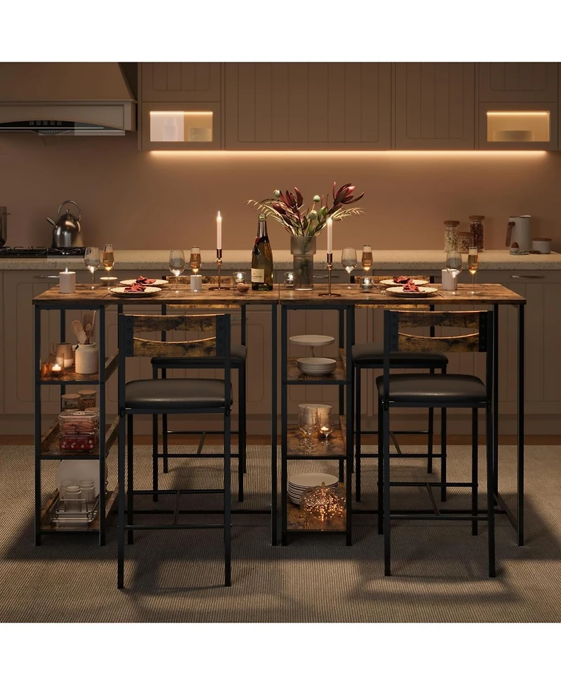 gaomon 3-Piece Kitchen Table Set with Storage Shelves & 2 Upholstered Chairs, Space-Saving Iron & Wood Set for Apartments