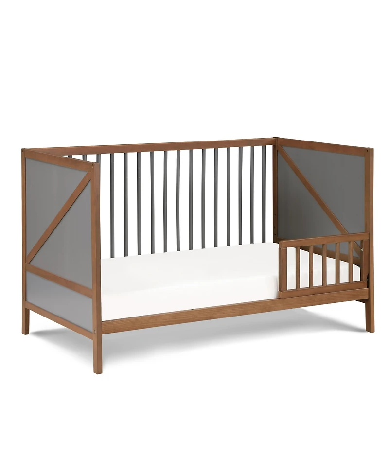 Flynama 3in1 Convertible Crib - Mid-Century Solid Wood, 3-Position Mattress Height
