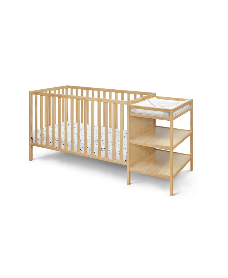 Flynama 3 in 1 convertible crib and changer combo solid wood 3 position mattress support attached changing table storage for baby nursery