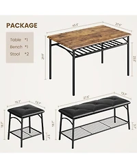 gaomon 4-Piece Square Dining Table Set, Wood Table with 2 Upholstered Chairs & Bench, Metal Frame, Storage for Small Space