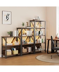 gaomon 4-Tier Retro Bookshelf with Led Light, Industrial Rustic Bookcase, Open Wood Storage Rack for Bedroom or Living Room