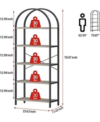 gaomon 5-Tier 70.8" Tall Arched Bookshelf, Open Display Shelf with Metal Frame, Storage Rack for Bedroom or Home.