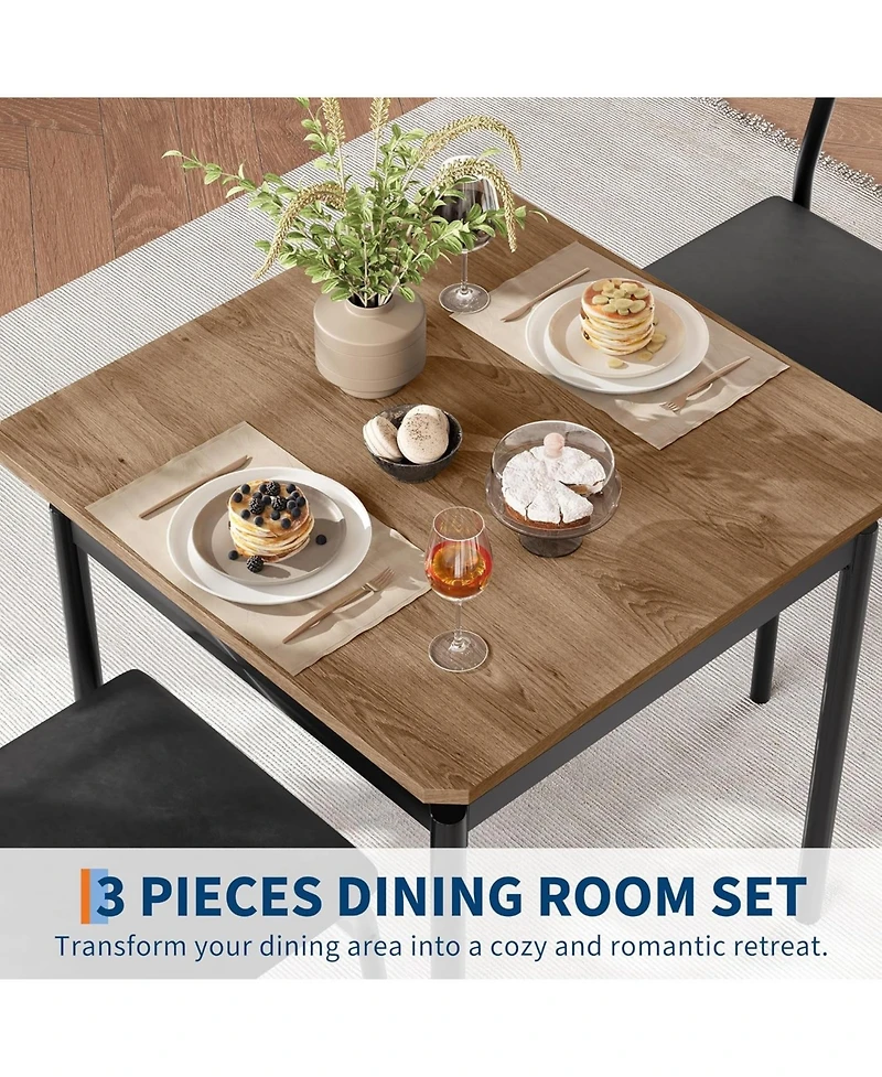gaomon 3-Piece Dining Table Set with Pu Chairs, Industrial Metal Frame, Compact for Small Dining Room, Apartment, Studio