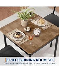 gaomon 3-Piece Dining Table Set with Pu Chairs, Industrial Metal Frame, Compact for Small Dining Room, Apartment, Studio