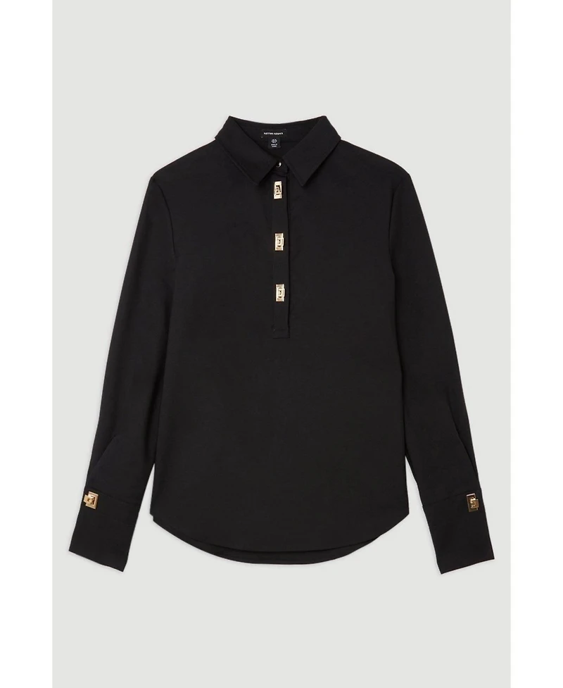 Karen Millen Women's Techno Cotton Gold Clasp Shirt
