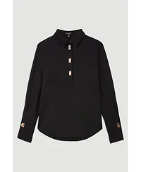 Karen Millen Women's Techno Cotton Gold Clasp Shirt