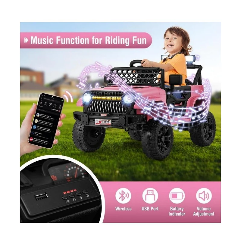 Kids 12V Electric Ride-On Truck with Remote Control Led Lights and Music