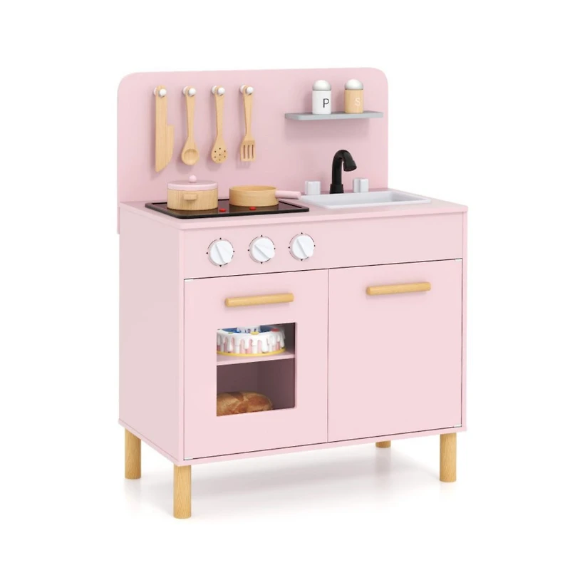 Hongge Kids Kitchen Playset with Cooking Accessories and Storage