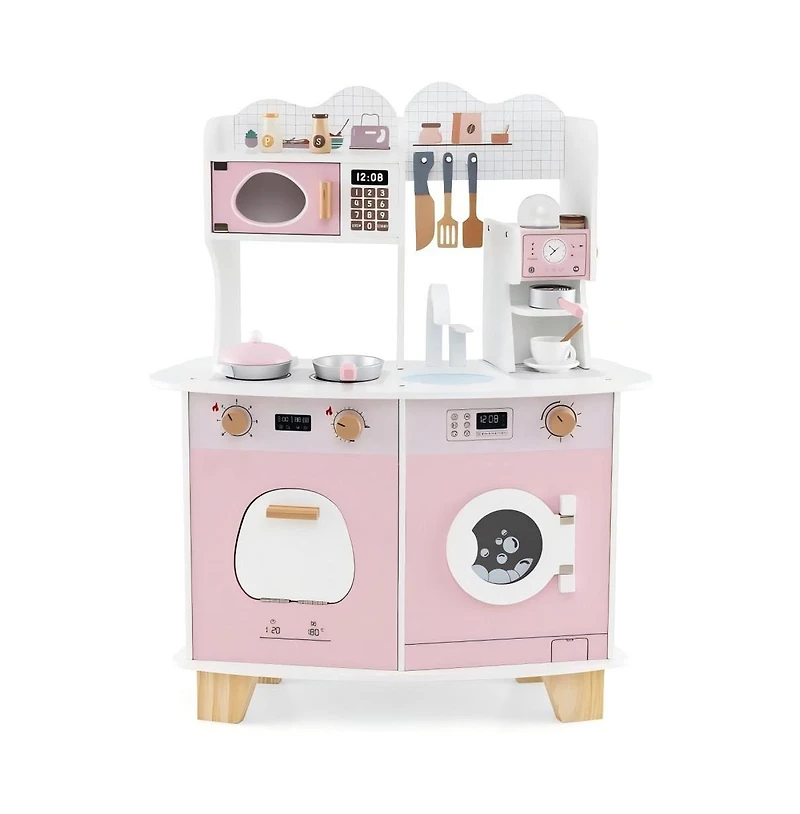 Hongge Wooden Kids Kitchen Playset with Coffee Maker for kids