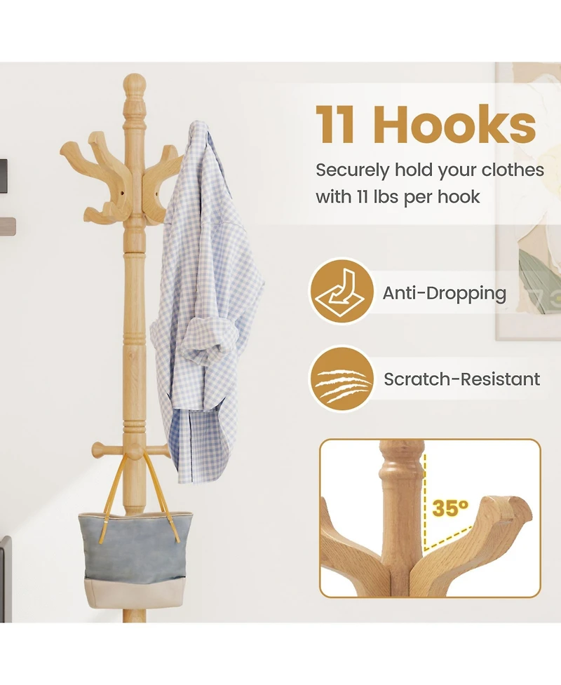 Sugift Solid Wood Hall Tree with Multiple Hooks and Height Options