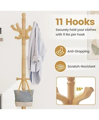 Sugift Solid Wood Hall Tree with Multiple Hooks and Height Options