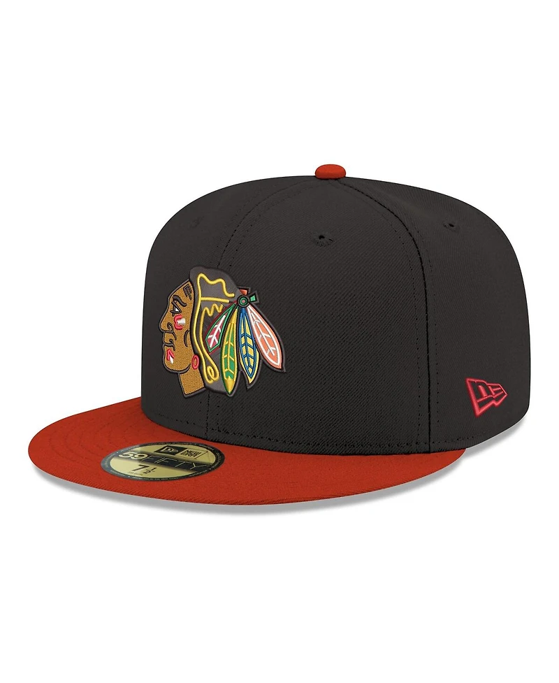 New Era Men's Black Chicago Blackhawks Core Logo Two-Tone 59FIFTY Fitted Hat