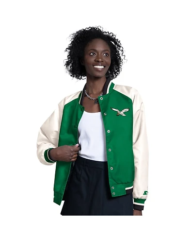 Starter Women's Kelly Green/White Philadelphia Eagles Raglan Blitz Full-Snap Varsity Jacket