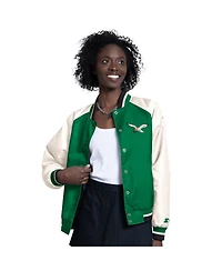 Starter Women's Kelly Green/White Philadelphia Eagles Raglan Blitz Full-Snap Varsity Jacket