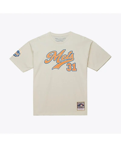 Mitchell & Ness Men's Mike Piazza Cream New York Mets Cooperstown Collection Throwback Name Number T-Shirt