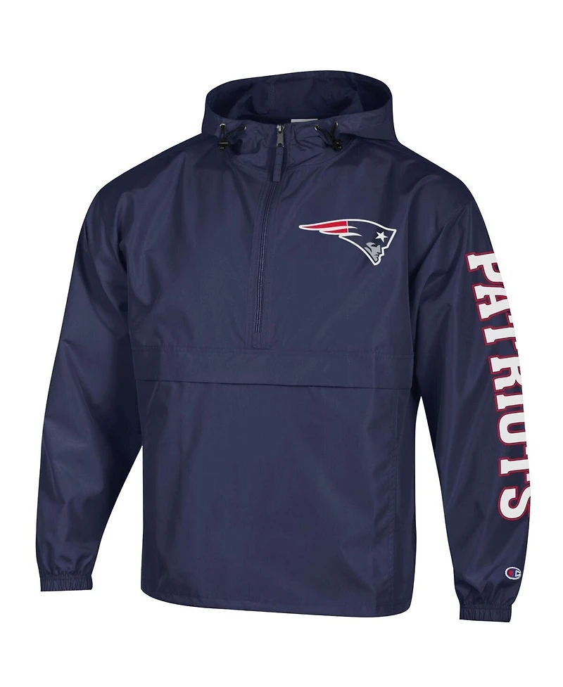 Champion Men's Navy New England Patriots Packable Windbreaker Half-Zip Jacket