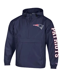 Champion Men's Navy New England Patriots Packable Windbreaker Half-Zip Jacket