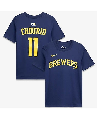 Nike Big Boys and Girls Jackson Chourio Navy Milwaukee Brewers Name & Number T-Shirt
