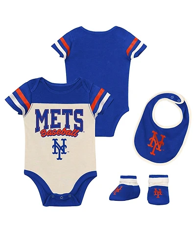 Outerstuff Baby Boys and Girls 3-Piece Royal New York Mets Up One Bodysuit, Bib Booties Set