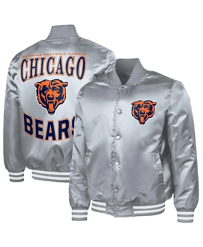G-iii Sports by Carl Banks Men's Gray Chicago Bears Adaptive Full-Snap Varsity Jacket