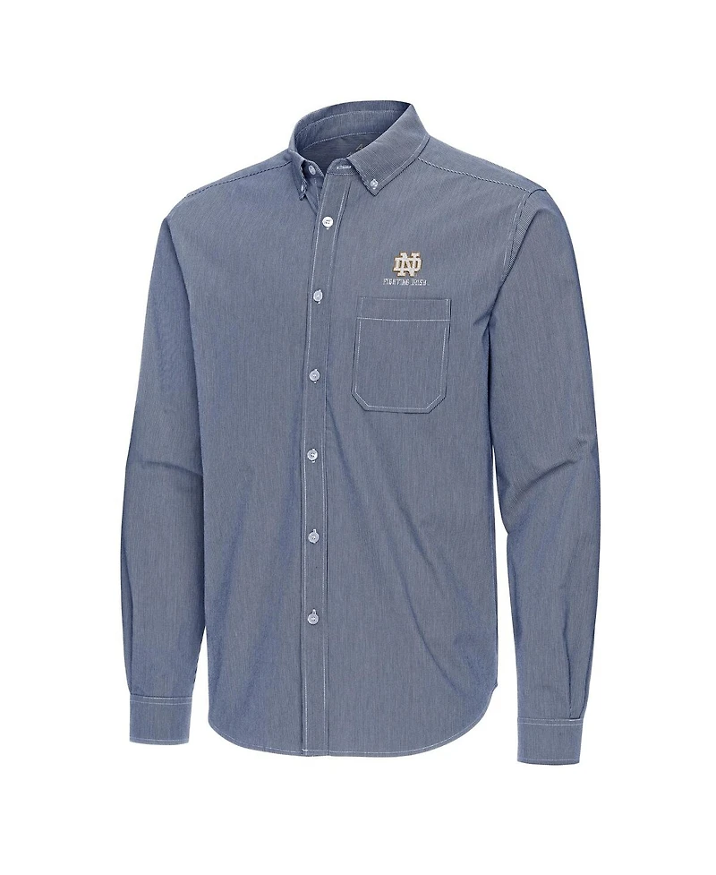 Antigua Men's Navy Notre Dame Fighting Irish Porter Woven Tri-Blend Long Sleeve Button-Down Shirt