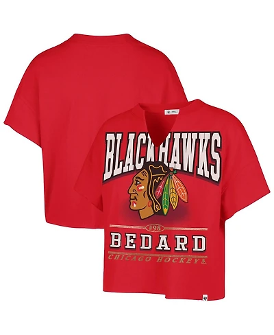 '47 Brand Women's Connor Bedard Red Chicago Blackhawks Elation Name Number Oversized Notch Neck T-Shirt